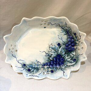 Greek Hand Made Artist Signed Pottery Rectangle Fruit Basket Tray Wall Plate